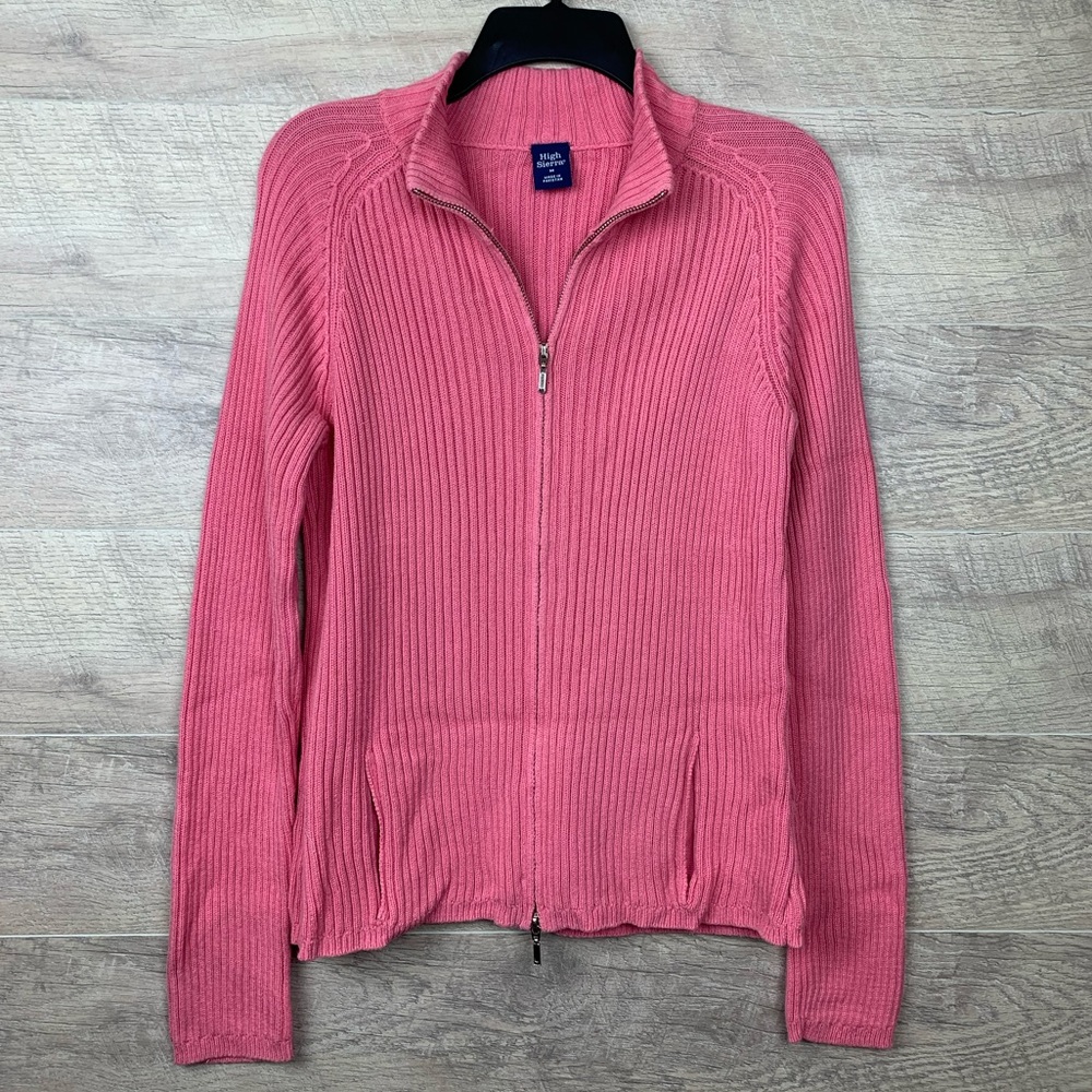 High Sierra Pink Ribbed Knit Double Zipper Sweater